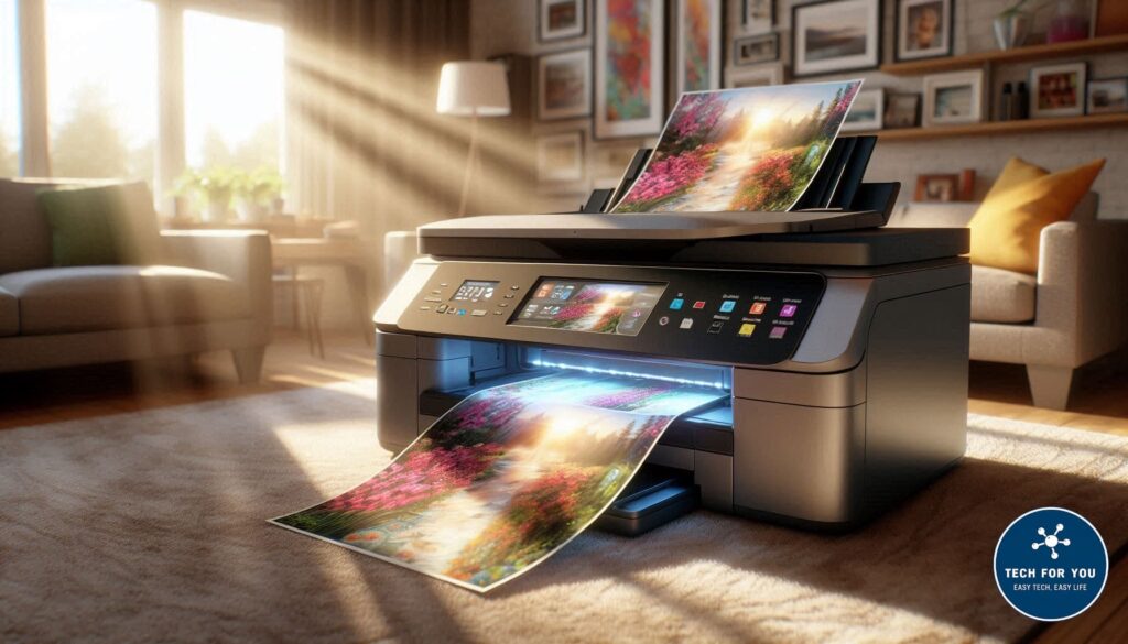 Σύγχρονο πολυμηχάνημα (All-in-One) σε γραφείο με λειτουργίες εκτύπωσης, σάρωσης και φωτοτύπησης.